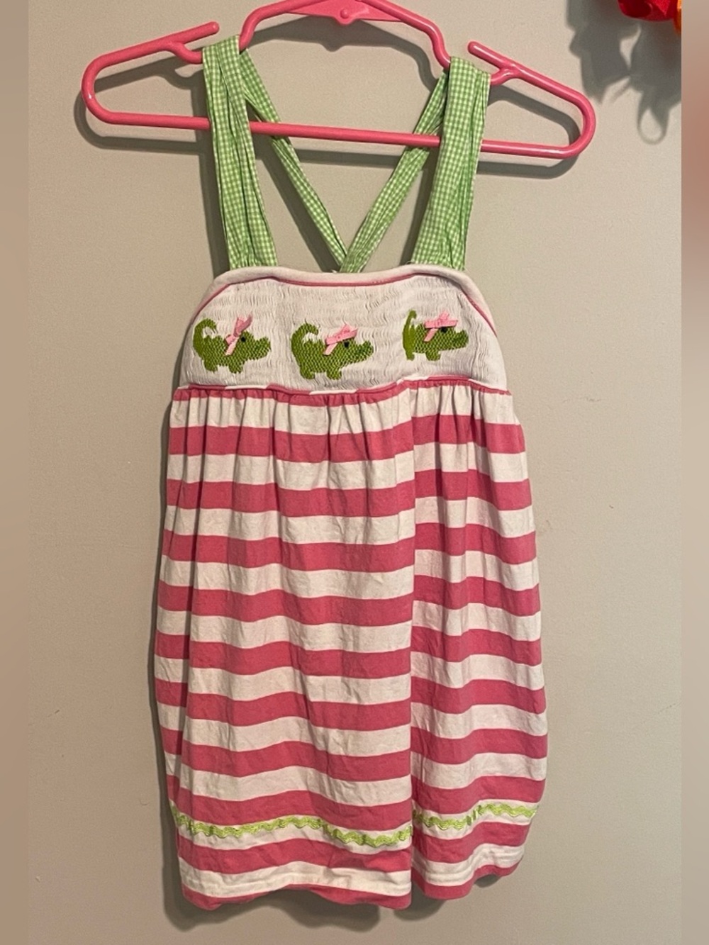 18 month girls smock smocked dress alligator pink striped
